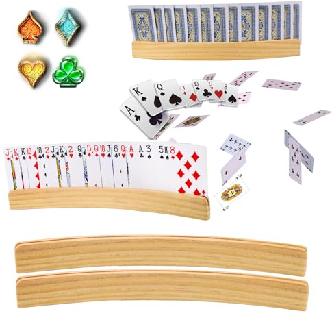 Altamejor Kartenhalter Kinder, 2 Stück Spielkartenhalter Kartenständer Holz 33 * 3.5 cm, Kartenhalter Spielkarten Holz Spielkartenständer Spielkartenhalter für Kinder Senioren