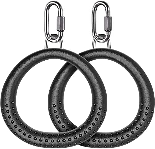BeneLabel Trapeze Ring, 2 Pack Swing Set Gym Ring Round Monkey Bar Handle Grip with Carabiner for Outdoor Playground Obstacle Course Playset Training Equipment Indoor Fun Activity, Black