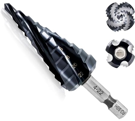 LEKOMESH Broca Escalonada HSS 4-22mm - Broca Cónica HSS Titanio, Vástago Hexagonal, Broca Escalonada M35 para Acero Inoxidable Metal Aluminio Cobre Madera Plástico