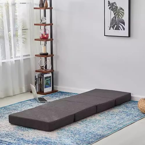 XXIUDEE Tjock hopfällbar madrass, svampgolvmadrass med avtagbart överdrag, bärbar madrass gästbädd för camping, husbil, sovrum, tryckavlastning och stödjande (180 x 60 x 10 cm, mörkgrå)