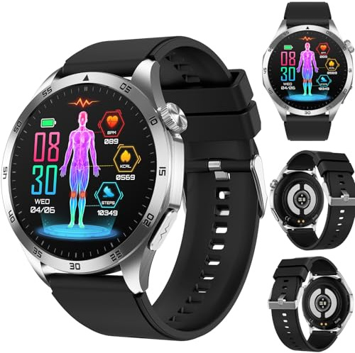 Fohatu Montre Intelligente 𝐆𝐥𝐲𝐜é𝐦𝐢𝐞,𝐆𝐥𝐮𝐜𝐨𝐬𝐞𝐒𝐚𝐧𝐠𝐮𝐢𝐧,Montre Intelligente Appels Bluetooth,Traqueur De Fitness avec 𝐄𝐂𝐆+𝐏𝐏𝐆 Pression Artérielle (Argent + Silicone Noir)