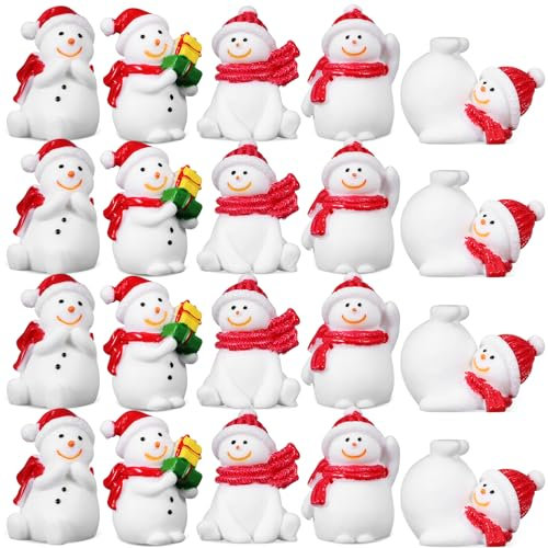 Gatuida 20 Stück Mini Schneemann Figuren: Weihnachten Miniatur Ornamente Harz Weihnachten Schneemann Deko Figuren Miniatur Landschaft Ornament Tischdeko
