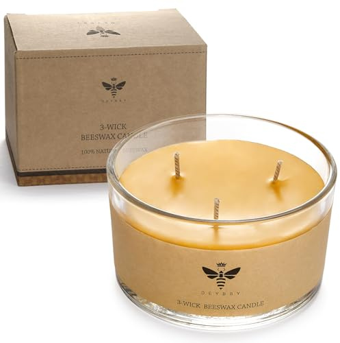 DEYBBY 3 Wick Pure Beeswax Jar Candle,15-18 Hrs,Unscented Bees Wax Candles