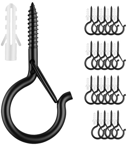 Moneek's Hardware 20 Pack Black Q Hooks for Hanging - Ceiling Hooks, Plant Hangers Outdoor, Safety Buckle, Weatherproof Clips, Screw Eye S, Heavy Duty Hooks for Outdoor String Lights Christmas Hanger