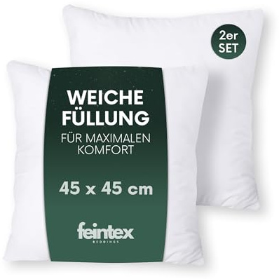 feintex Lot de 2 oreillers, 45 x 45 cm, hypoallergéniques, lavables, décoratifs, pour lit et canapé, confort de sommeil optimal pour la maison