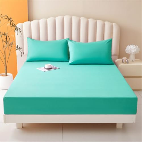 Surwin Volltonfarbe Spannbettlaken Rutschfestem Wasserfest Spannbetttücher Elastisch Bettlaken, 25cm Steghöhe, Weiche Spannbetttuch Mikrofaser Spannleintuch (120x200+25cm,Türkis)