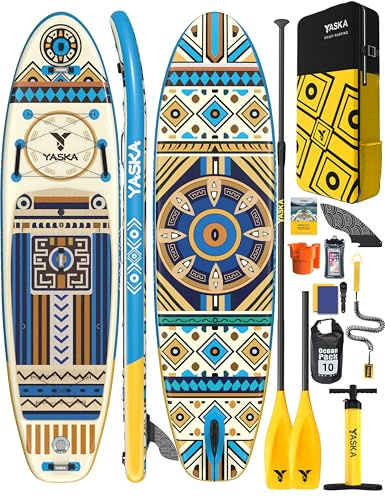 YASKA Tabla Paddle Surf Hinchable,Stand Up Paddle Board Surf con Accesorios Soporte para Taza,Remo,Bomba,Correa,Aleta para 2 Personas Familia Adultos