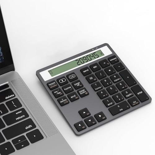 Bluetooth Nummernblock, Dual-Mode Bluetooth 5.0/2.4G Wireless Numeric Keypad mit Display Rechner, 34-Tasten Portable Finanzbuchhaltung Numpad Dateneingabe & Berechnung 2in1 für Laptop Desktop PC