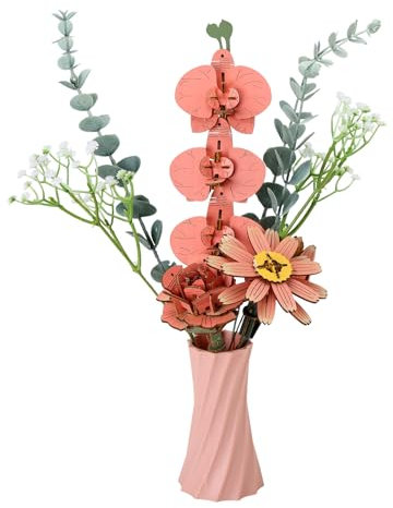 comfoyar Puzzle 3D Bouquet de Fleurs, Maquette en Bois Construire Adulte, Bricolage Construction Bois, Kit Artisanat DIY, Cadeaux Anniversaire Valentin pour Femmes, Marguerite Rose Phalaenopsis