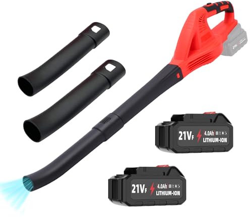 Soplador de batería de 21 V, soplador inalámbrico con 2 baterías 4,0 Ah y cargador, velocidad 288 km/h, 2 modos de velocidad, tubo extraíble, soplador de hojas inalámbrico para terraza, callejones