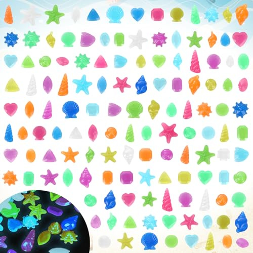 134 Stück Tauchjuwel Pool Spielzeug, Nachtlicht Acryl Tauchspielzeug für Kinder mit Meerestiere, kleine Seeschrauben, Edelsteinformen, Tauchjuwelen für Kinder für Jungen, Mädchen, Tauchen, Pool