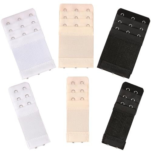 6 Pièces Rallonge De Soutien-Gorge - Gorge 3 Crochets, Attaches De Soutien-Gorge RéGlables en Nylon Et Crochets en Acier Inoxydable, Doux Confort éLastique, Convient Aux Femmes - Blanc,Noir,Peau