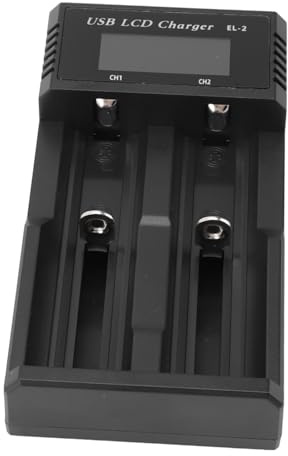 Saluaqui Smart Battery Charger with LCD Display and Multiple Guard for 3.7V Lithium & 1.2V NiMH NiCd Batteries, 2 Bay USB Type C Charging, Portable Design for AA, AAA, C, F6, IMR, INR, NCR