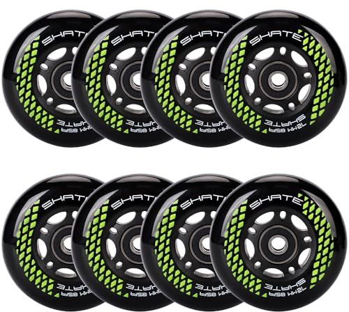 Inline Skate Rollen 80mm 76mm 72mm - 8 Stück Räder 85a Mit Kugellager ABEC9 | Für K2 Hudora Gonex Apollo (Schwarz/72MM)