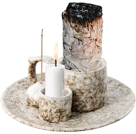 Cuenco de Incienso 4 en 1, Soporte para Incienso Cerámica, Porta Incienso para Quemador de Salvia, Soporte para Palo Santo Moderno con Cenicero para Aromaterapia, Meditación (A)