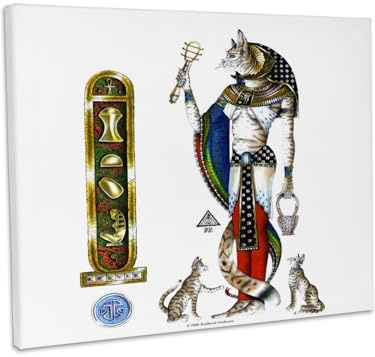 3dRose Bast Egyptian Cat Goddess Pagan Art on white background Museum Grade Canvas Wrap 14x11
