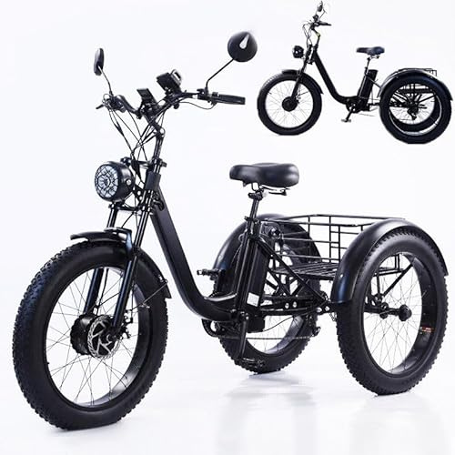 GplHAIN Triciclo Todoterreno 61Cm Ancho -3 Modos Conducción, Triciclo Eléctrico para Adultos(7 Velocidades), Triciclo a Pedales para Personas Mayores, Triciclo Eléctrico Tipo Moto Nieve Black