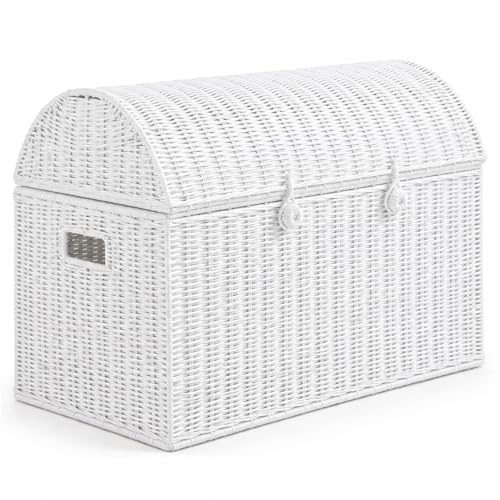 Home Republic Wicker Storage Trunk - Large Storage Box with Lid (White) | Handwoven Wicker Storage Box for Blankets, Throws, Toys, Cushions and Home Organisation