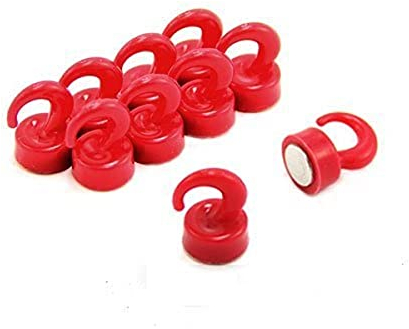 Ganci Magnetici In Plastica Rossa Per Frigorifero, Ufficio, Lavagna, Tabellone, Archiviazione - 12mm Dia x 20mm Di Altezza - 1kg Di Tiro - Pacco Di 10