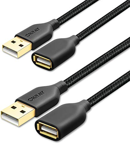 USB Extension Cable, 2-Pack OKRAY 6FT Nylon Braided USB 2.0 Extension Cable Type A Male to Female Cable Extender Cord with Gold-Plated Connector for Printer, Camera, USB Flash Drive, Hard Drive, Mouse