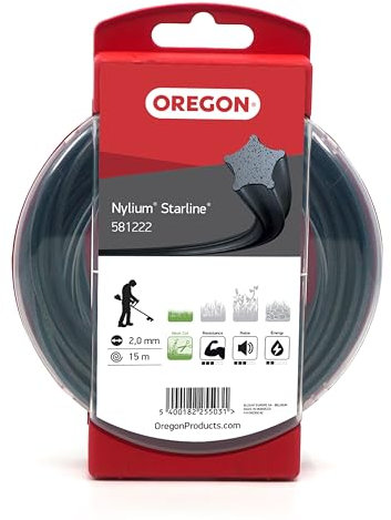 Fil en étoile Oregon Nylium pour coupe-bordures et débroussailleuses, cinq arêtes de coupe pour une finition propre, nylon professionnel, convient aux débroussailleuses à essence, 1,6mm-15m (‎533745)