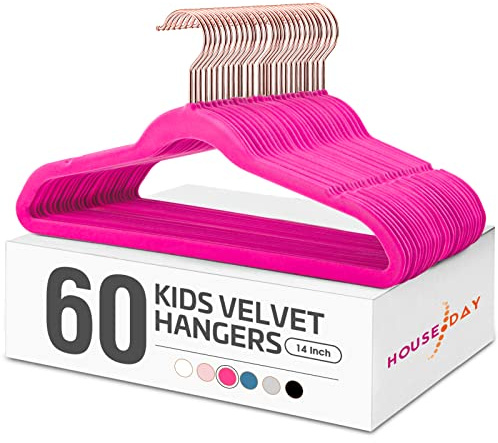 HOUSE DAY Grucce in velluto, 60 pezzi, grucce per bambini, ultra sottili, carine, grucce antiscivolo per bambini, 35,6 cm, piccole grucce per