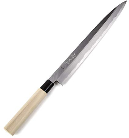 Syosaku Japan Sushi Sashimi cuchillo de chef Kigami (acero amarillo) - N.º 2 mango de madera Magnolia en forma de D, Yanagiba