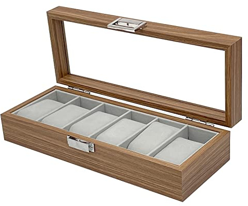 mixed24 Holz Uhrenkoffer für 6 Uhren Uhrenpräsentation Uhrenaufbewahrung Uhrenbox Armbanduhren Präsentation