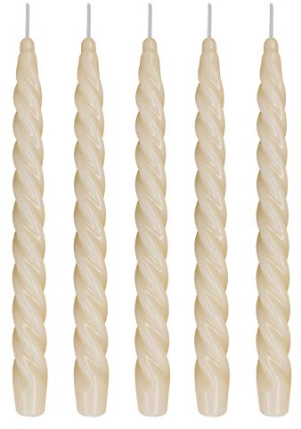 Ebersbacher Kerzenfabrik GmbH Renaissancekerzen Spitzkerzen gedreht Champagner, 5 Stück, Größe ca. 22 x 250 mm einzeln in Folie, Leuchterkerze Tafelkerze Stabkerze