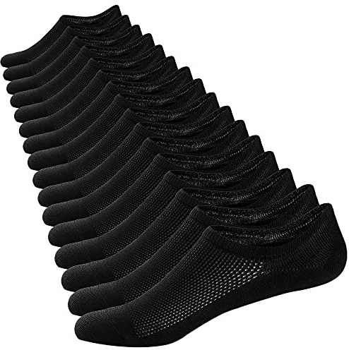 Ueither Calcetines Cortos Hombre Invisibles Respirable Calcetines tobilleros Algodón Antideslizantes (Style B-Negro (8 Pares),44-48)