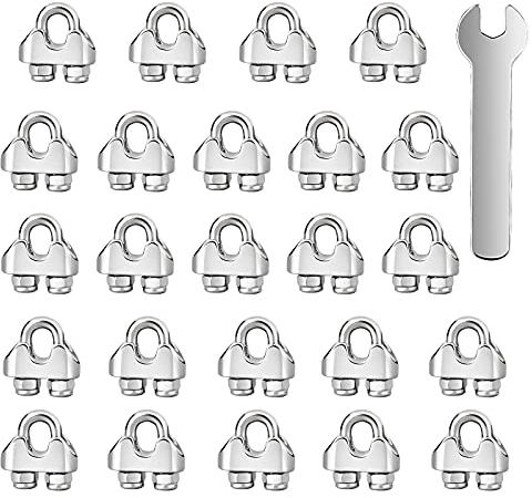 Seilklemmen 24 Stück Drahtseilklemmen 2mm 304 Edelstahl M2 Bügelklemmen mit Kontermuttern Klemme Drahtseil für Stahlkabel Stahldraht Stahlseil (Ø 2 mm)