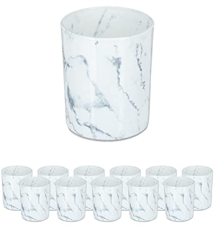 Relaxdays Lot de 12 photophores en Verre pour Bougies Chauffe-Plat, Aspect marbre élégant, H x D : 8,5 x 7 cm, Blanc