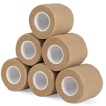 6 Rotoli Benda Elastica Bendaggio Autoadesivo Salvapelle Sport Nastro Adesiva Coesiva Benda Elastica Coesiva Fasciatura Adesiva Sportivo per Mani, Piedi, Ginocchia, Braccia 5cm (Colore della pelle)