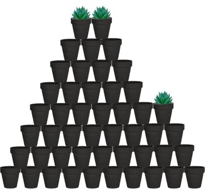 vensovo 48 Pcs Tiny Terracotta Pots - 5 CM Black Small Mini Clay Pots with Drainage Holes Flower Nursery Terra Cotta Pots for Indoor/Outdoor Succulent Plants, Crafts, Wedding Favor