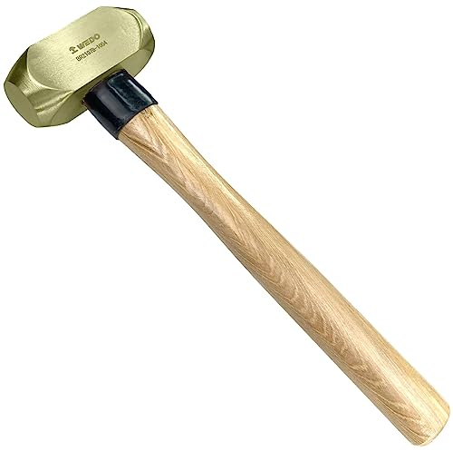 WEDO BR2107B Fäustel mit Holzgriff Europäisch Flacher Hammerkopf aus Messing 310mm, Kopfgewicht 1lb