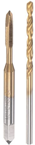 sourcing map Tap & Bit Sets, M3 x 0.5 Screw Thread Machine Spiral Point Threading Tap, 2.5mm Twist Drill Bit, Titanium Plated M35 Cobalt High Speed Steel (HSS-CO)