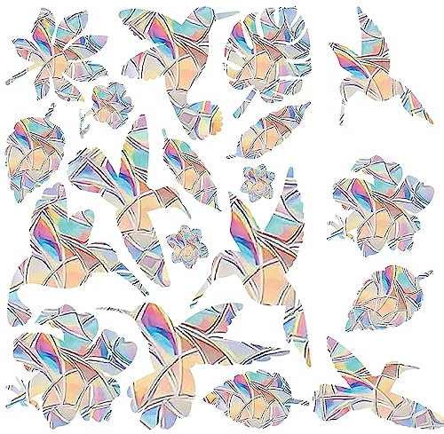 Fensteraufkleber Vogelschutz für Glasscheiben,30 Stück Vogelschutz Aufkleber Fenster,Prisma Fensteraufkleber Kolibri Deko,Suncatcher Sticker,Vogel Fensterbilder Selbstklebend,Regenbogen Fenstersticker
