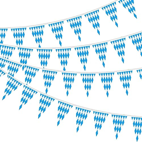 Ghirlanda Decorativa per Oktoberfest, 30M Decorazione Bavarese di Oktoberfest, Bandierine Oktoberfest, Azzurro Bianco Banner Ghirlanda, per Feste di Birra(3 pezzi)