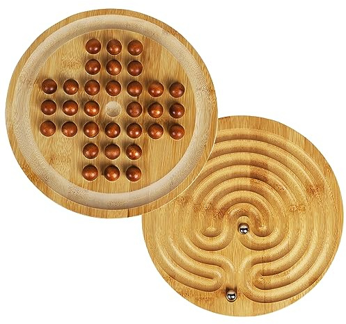 TOWO 2-i-1-pussel i trä, patiens- och labyrintspel, klassiskt brädspel för en spelare, 25 cm, balans och strategispel, 2-i-1-pussel, för 6 år och vuxna