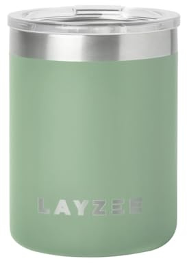 LAYZEE Thermobecher 330ml doppelwandige vakuumisolierter Edelstahl, Spülmaschinenfest + robust, stundenlang heisse oder kalte Getränke geniessen (sizzling lagoon)