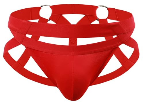 Alienjoy Jockstrap String Tanga pour homme - Sous-vêtements sexy - Tanga - Sous-vêtements de sport - String creux, rouge x, L