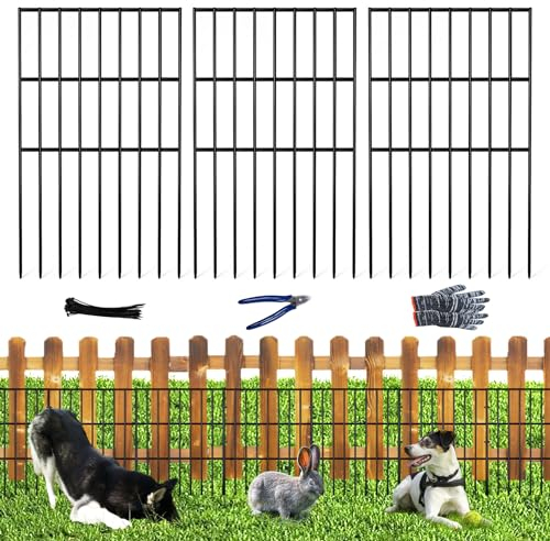 QIEGL 25pcs Garden Fence Animal Barrier 27ft(L) X 17in(H) No Dig Barrier Fencing Dog Rabbits Blocker 9 Vertical Metal Wire Rustproof Border Decorative Fences for Outdoor, Yard, Patio
