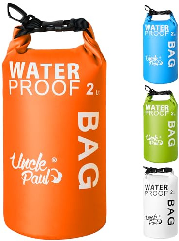 Uncle Paul Boat Dry Bags - Belongings Protection Waterproof Bag for Outdoor Drifting Boating Kayaking Fishing Rafting Swimming Camping Canoeing Surfing Mandarin Orange 2 Literes(0.4 UK gal)