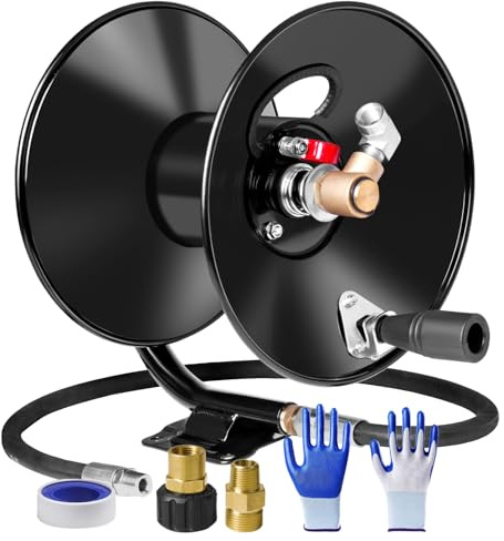 MEKOH Compact Pressure Washer Hose Reel 50ftx3/8” / 65ftx1/4”, 4000PSI