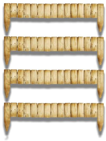 (Pack of 4) 1M Log Wooden Fixed Picket Log Border Fence, Natural Wooden Border Edging, Wooden Edging Fence, Garden fence, Wooden border Fence Roll for Flower Beds Lawns Paths