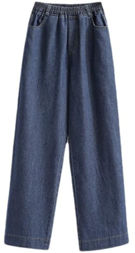 OATTIS Pantalones Sueltos De Cintura Elástica De Otoño De Pierna Recta Lavados Oscuros, Pantalones De Pierna Ancha, Jeans,Metro