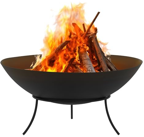 ECD Germany Cuenco de Fuego Ø50x24 cm Acero Inoxidable Negro Brasero con 3 Pies para Barbacoa Hoguera Redonda con Marco de Trípode Fogata de Jardín Chimenea de Pozo Barril de Asado Portátil
