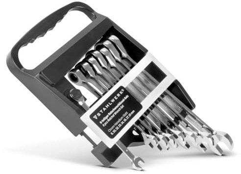 STAHLWERK Ratschenschlüssel-Satz 8-19 mm 8-teiliges Schraubenschlüssel | Ringschlüssel | Maulschlüssel | Ringmaulschlüssel Set aus bruchfestem Chrom-Vanadium