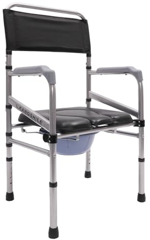 Sedia WC pieghevole per anziani, sedia a rotelle con rimovibile, altezza regolabile 44-54 cm, per anziani, disabili, donne incinte