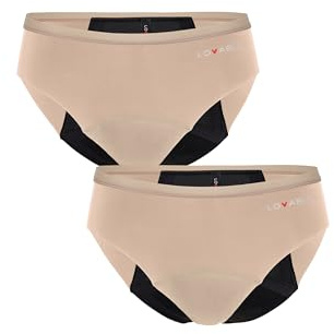 Lovable Slip da Ciclo Mestruale Flusso Abbondante | Mutande Invisibili in Microfibra, Lavabili e Riutilizzabili | Bi-Pack Period Panties Donna x2, Cipria, S